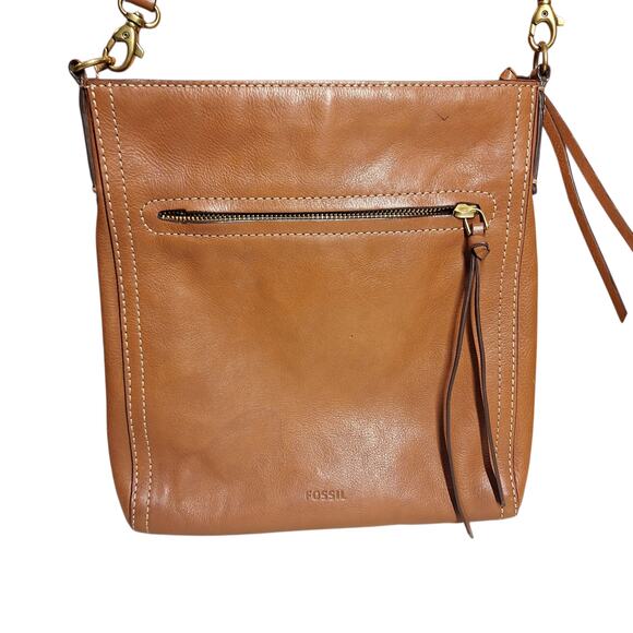 Fossil vintage camel tan brown leather crossbody bag small Minimalist - Picture 7 of 7